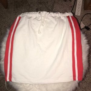 white skirt with racer stripe and drawstring